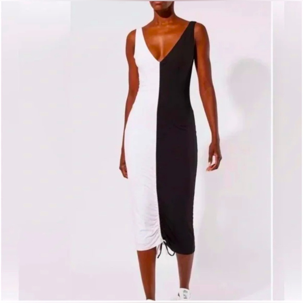 SOLID & STRIPED Black and White Ribbed Midi Sheath Dress NWT size XS